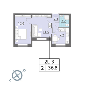 2-комнатная, 38 м² — ЖК ЖК Цветной город