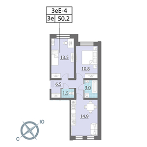 2-комнатная, 51.2 м² — ЖК ЖК Цветной город