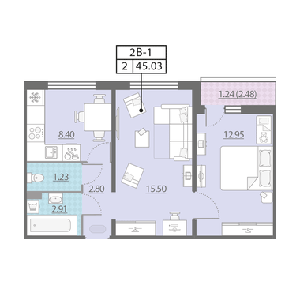 2-комнатная, 51.4 м² — ЖК ЖК Ручьи