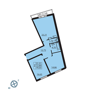 2-комнатная, 73 м² — ЖК ЖК Паруса