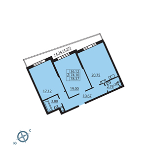 2-комнатная, 76.5 м² — ЖК ЖК Паруса