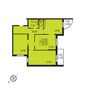 3-комнатная, 91.7 м² — ЖК ЖК Паруса