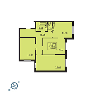 3-комнатная, 91.8 м² — ЖК ЖК Паруса