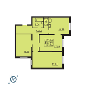 3-комнатная, 92.4 м² — ЖК ЖК Паруса