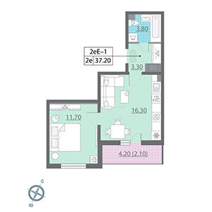 1-комнатная, 35.3 м² — ЖК ЖК ЭкоСити
