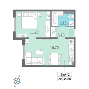 1-комнатная, 35.6 м² — ЖК ЖК Астрид