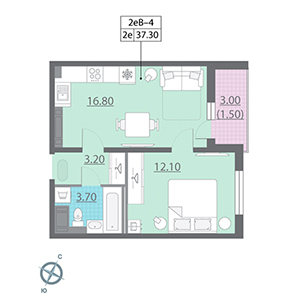 1-комнатная, 37.3 м² — ЖК ЖК ЭкоСити