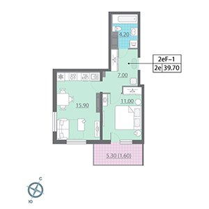 1-комнатная, 39.7 м² — ЖК ЖК Цивилизация