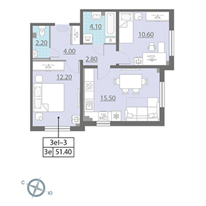 2-комнатная, 51.4 м² — ЖК ЖК ЭкоСити