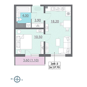 1-комнатная, 37.7 м² — ЖК ЖК Новая охта