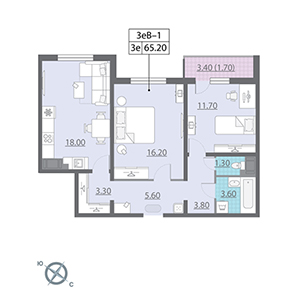 2-комнатная, 65.2 м² — ЖК ЖК Новая охта