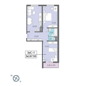 2-комнатная, 67.5 м² — ЖК ЖК Новая охта