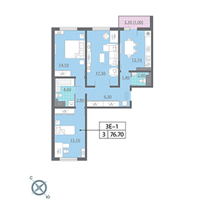 3-комнатная, 76.7 м² — ЖК ЖК Новая охта