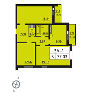 3-комнатная, 77 м² — ЖК ЖК Новая охта