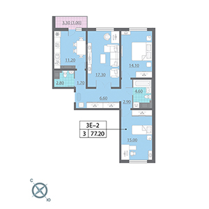 3-комнатная, 77.2 м² — ЖК ЖК Новая охта