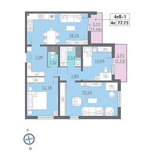 3-комнатная, 77.7 м² — ЖК ЖК Новая охта