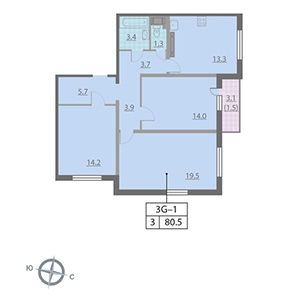 3-комнатная, 80.5 м² — ЖК ЖК Новая охта