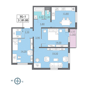 3-комнатная, 81 м² — ЖК ЖК Новая охта