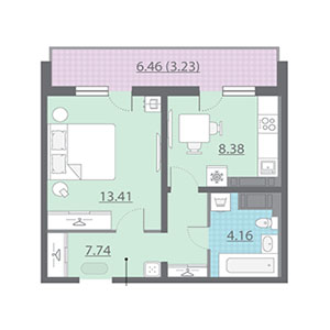 1-комнатная, 36.9 м² — ЖК ЖК ЭкоСити