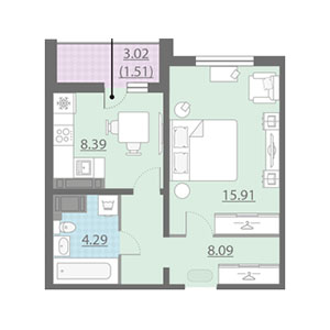 1-комнатная, 38.2 м² — ЖК ЖК ЗемлЯнино