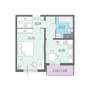 1-комнатная, 38.7 м² — ЖК ЖК Живи В Курортном