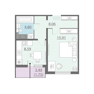1-комнатная, 39.1 м² — ЖК ЖК Шуваловский