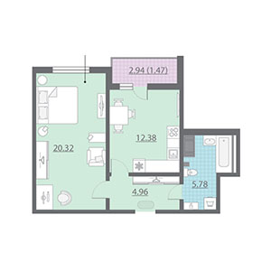 1-комнатная, 44.9 м² — ЖК ЖК Шуваловский