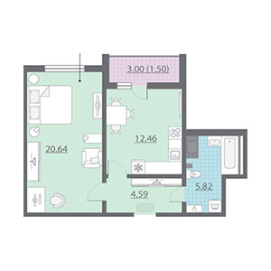 1-комнатная, 45.6 м² — ЖК ЖК Шуваловский