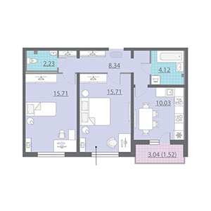 2-комнатная, 57.7 м² — ЖК ЖК Шуваловский