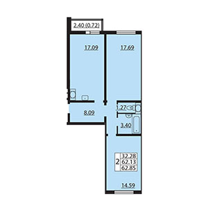 2-комнатная, 62.9 м² — ЖК ЖК Шуваловский