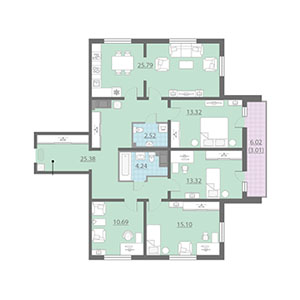 4-комнатная, 113.4 м² — ЖК ЖК Шуваловский