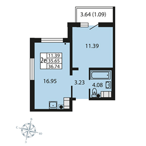 2-комнатная, 35.8 м² — ЖК ЖК Звездный дуэт