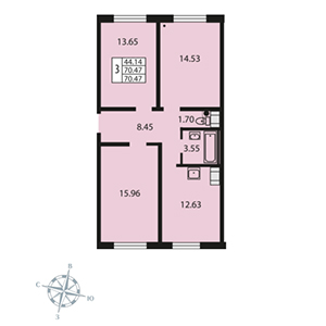 3-комнатная, 70.5 м² — ЖК ЖК ЗемлЯнино