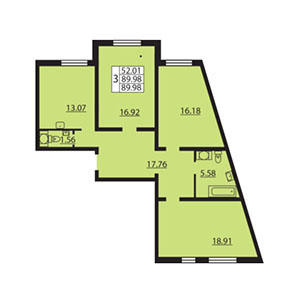 3-комнатная, 89.3 м² — ЖК ЖК Калейдоскоп
