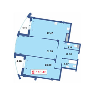 2-комнатная, 111.4 м² — ЖК ЖК Три ветра