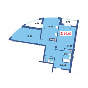 2-комнатная, 93.6 м² — ЖК ЖК Три ветра
