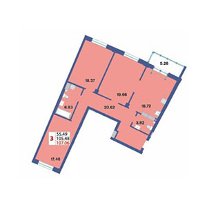 3-комнатная, 106.8 м² — ЖК ЖК Три ветра