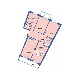 3-комнатная, 123 м² — ЖК ЖК Три ветра