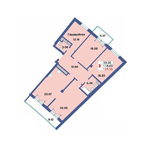 3-комнатная, 123.1 м² — ЖК ЖК Три ветра