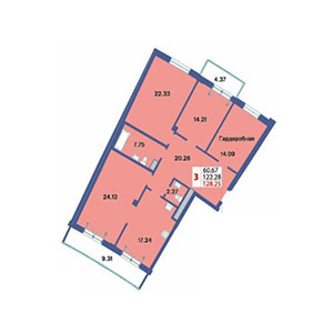 3-комнатная, 127.6 м² — ЖК ЖК Три ветра