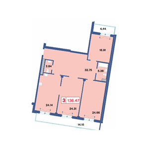 3-комнатная, 137.8 м² — ЖК ЖК Три ветра