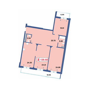 3-комнатная, 138.7 м² — ЖК ЖК Три ветра