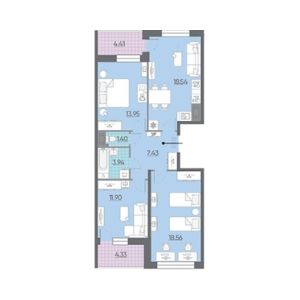 3-комнатная, 73.2 м² — ЖК ЖК Ультра Сити