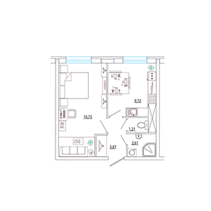 1-комнатная, 34.16 м² — ЖК ЖК Петр Великий