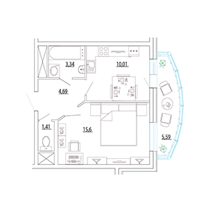 1-комнатная, 37.85 м² — ЖК ЖК Петр Великий