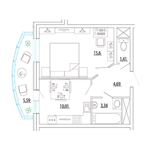 1-комнатная, 37.85 м² — ЖК ЖК Петр Великий