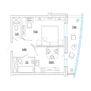 1-комнатная, 38.87 м² — ЖК ЖК Петр Великий
