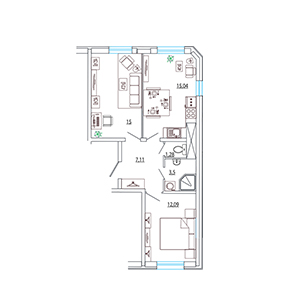 2-комнатная, 54.02 м² — ЖК ЖК Лайк
