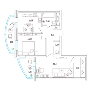 2-комнатная, 62.19 м² — ЖК ЖК Петр Великий