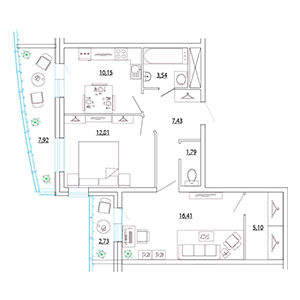 2-комнатная, 62.56 м² — ЖК ЖК Петр Великий